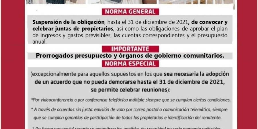 JUNTAS DE PROPIETARIOS CUANDO HA DECAÍDO EL ESTADO DE ALARMA